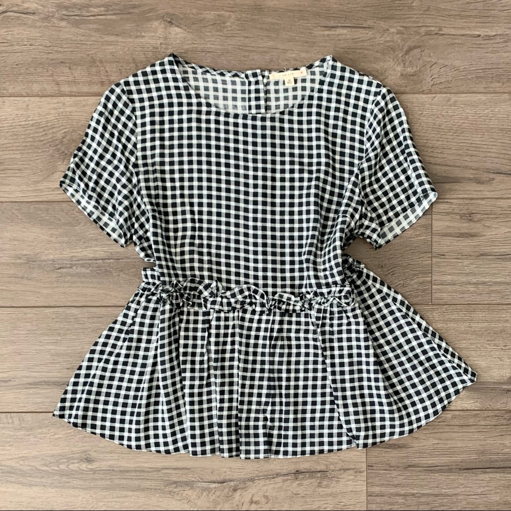 Les Lis Black Gingham Peplum Top Sz Medium